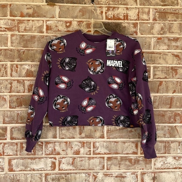 Marvel Tops - Marvel Black Panther Artist Series Purple Cropped Sweatshirt